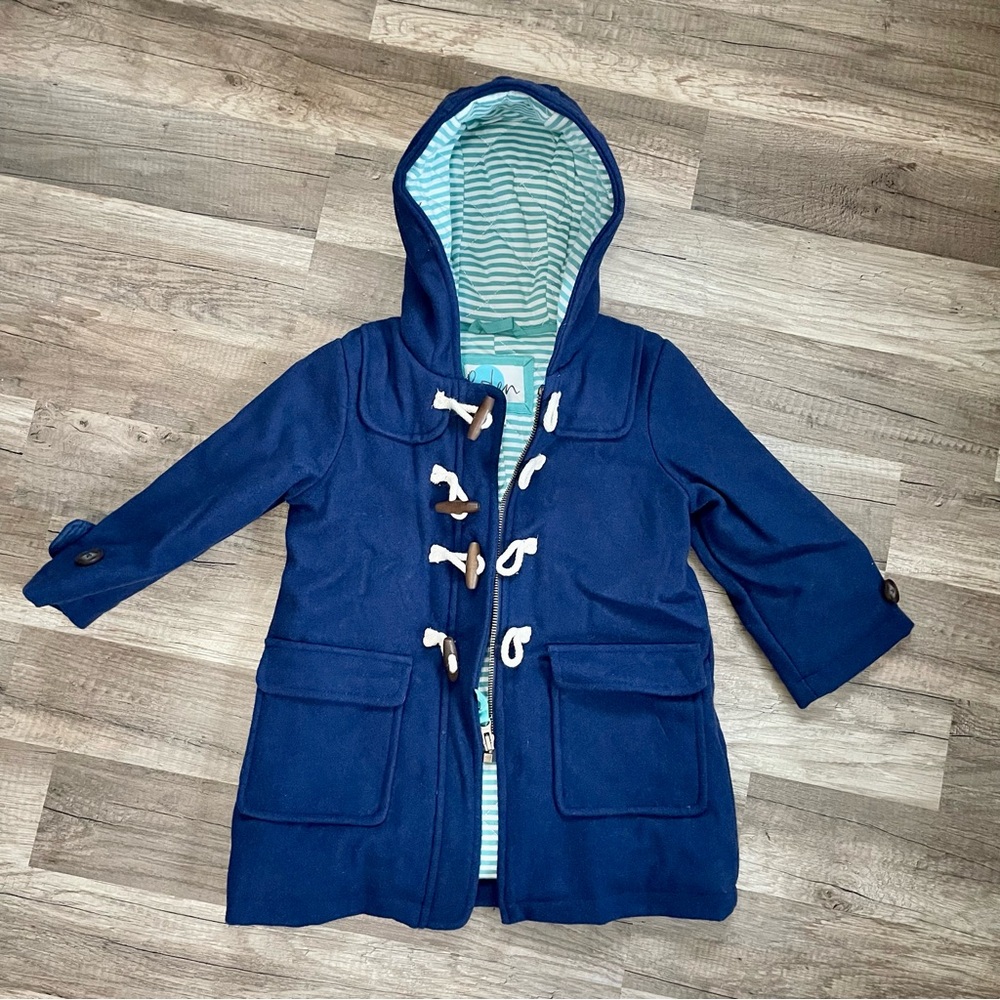 Mini Boden Blue Kids Hooded Toggle Pea Coat